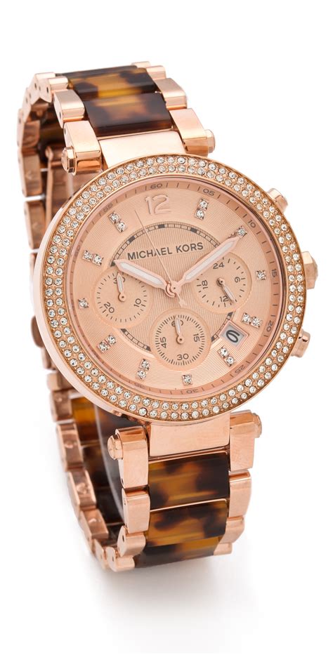 michael kors rose gold and tortoise parker watch|Michael Kors parker rose goldtone.